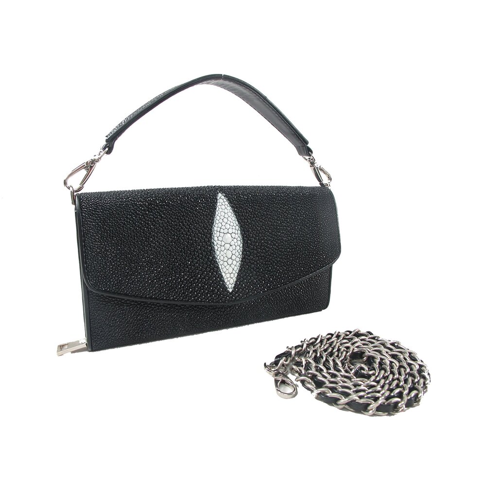 6331 Genuine Stingray Skin Leather Shoulder Cross Body Bag Purse Black